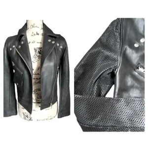 NASTY GAL BLACK  BIKERCORE LEATHER JACKET MOTORCYCLE LONG SLEEVE MESH  SIZE XS